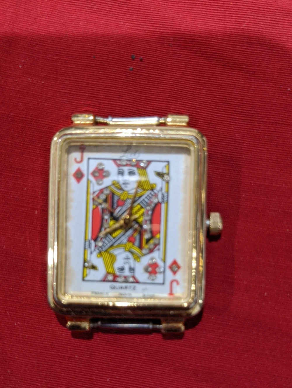 Gold-Tone Playing Card Quartz Pendant Watch - Red Accent